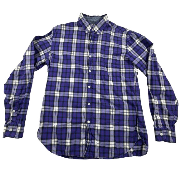 J. Crew Other - J Crew Men's Plaid Button Down Shirt 2 Ply 100% Cotton Size M Blue White Black